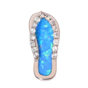 New - Blue Fire Opal With White Topaz Flip Flop Silver Pendant - Chain Included